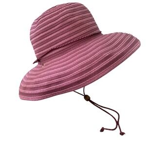 Four Buttons San Diego Hat Co Sun Hat Wide Brim Adjustable Chin Strap Maroon